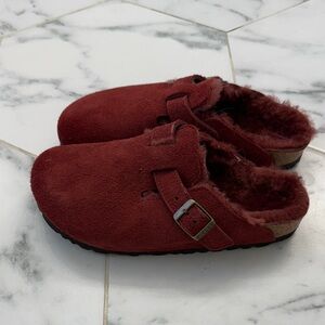 Birkenstock Boston Shearling 36 NWOB Suede Buckle Shoes - Red